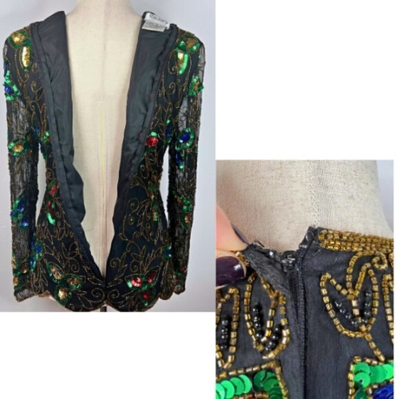 VINTAGE Stenay Beaded Sheer Sleeve Blouse Size S - Picture 8 of 16